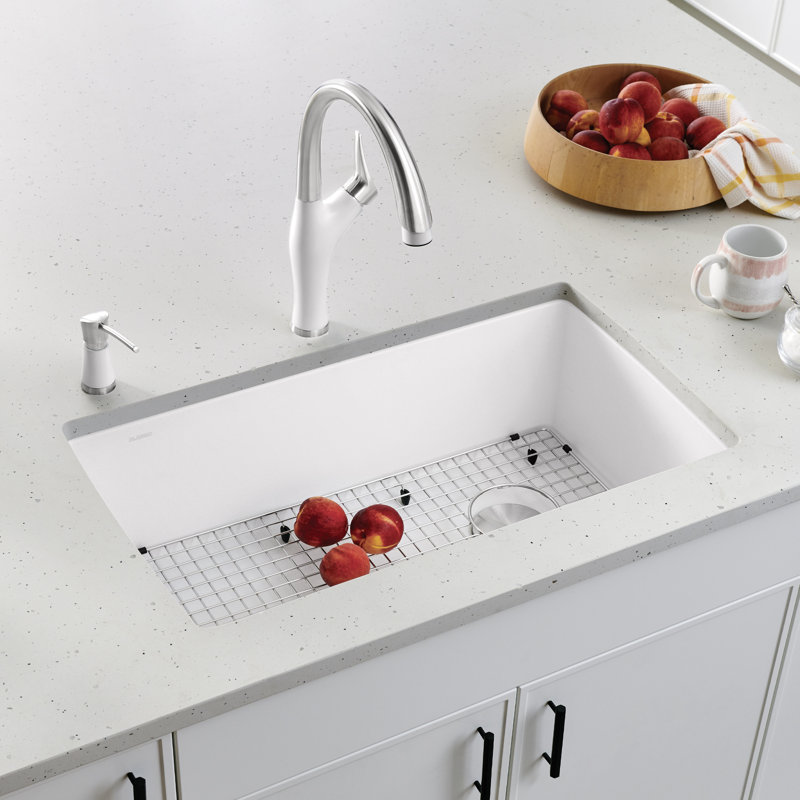 Évier de cuisine encastré simple 33 "Diamond SILGRANIT - Blanc, Blanc