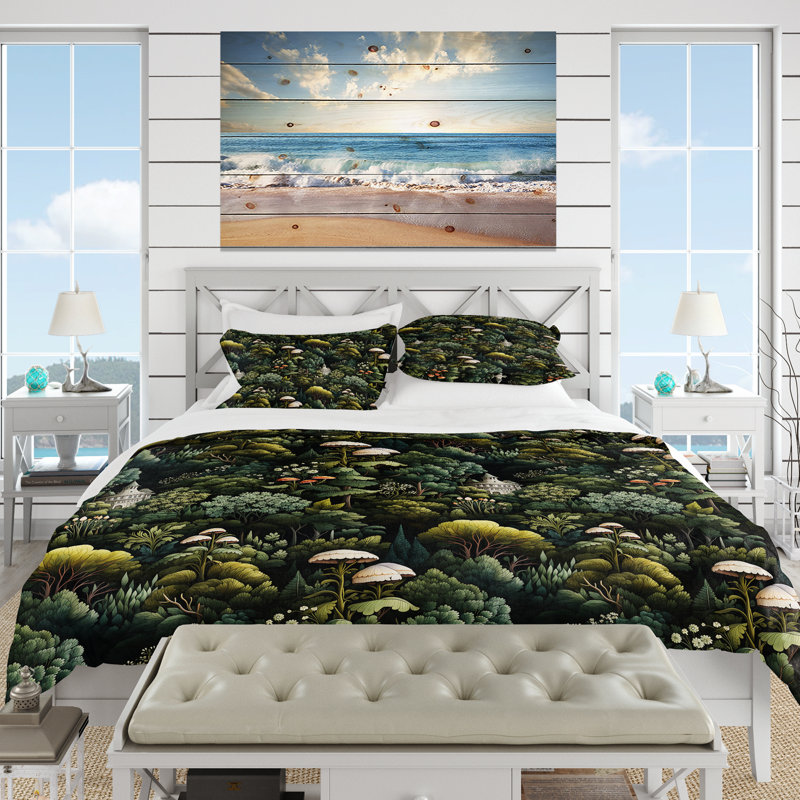 Forest Woods Moody Patterns - Botanical Duvet Cover Set - Microfiber Polyester, Queen Duvet Cover + 2 Standard Shams