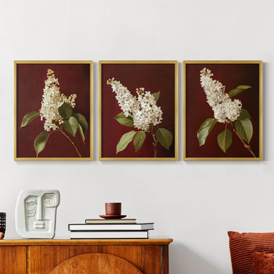 Série d'étude florale LXIX - ensemble de 3 estampes numériques encadrées - prêt à être accroché