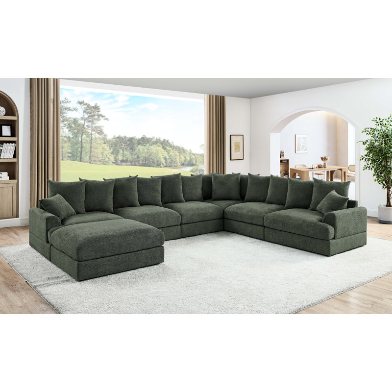 Canapé modulaire Arden Cloud, H 26 po x l 156 po x P 120 po, Microfibre / microsuède vert