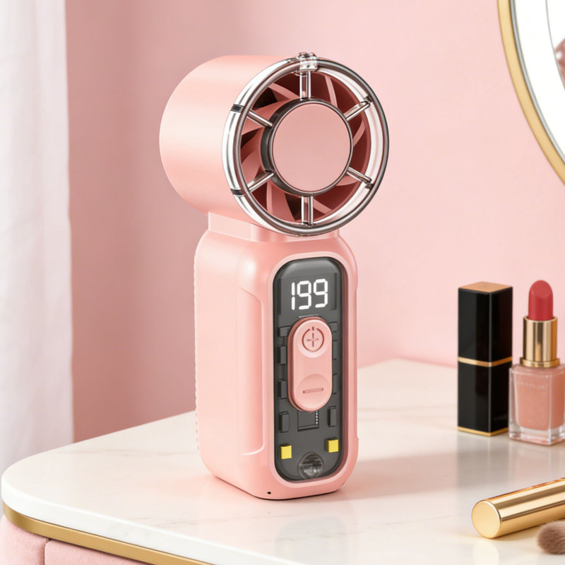 Kbndieu Handheld USB Rechargeable High-power Turbine Fan Portable Mini Fan for Outdoor Use, Pink