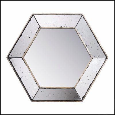 Hexagon Wall Mirror With Traditional Silver Finish, Modern Decor Accent For Living Room And Entryway