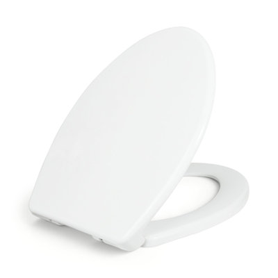 Slow Close Elongated Comfort Fit Toilet Seat, White,with Slow Close, Quick Release Hinges, and Non-Slip Bumpers