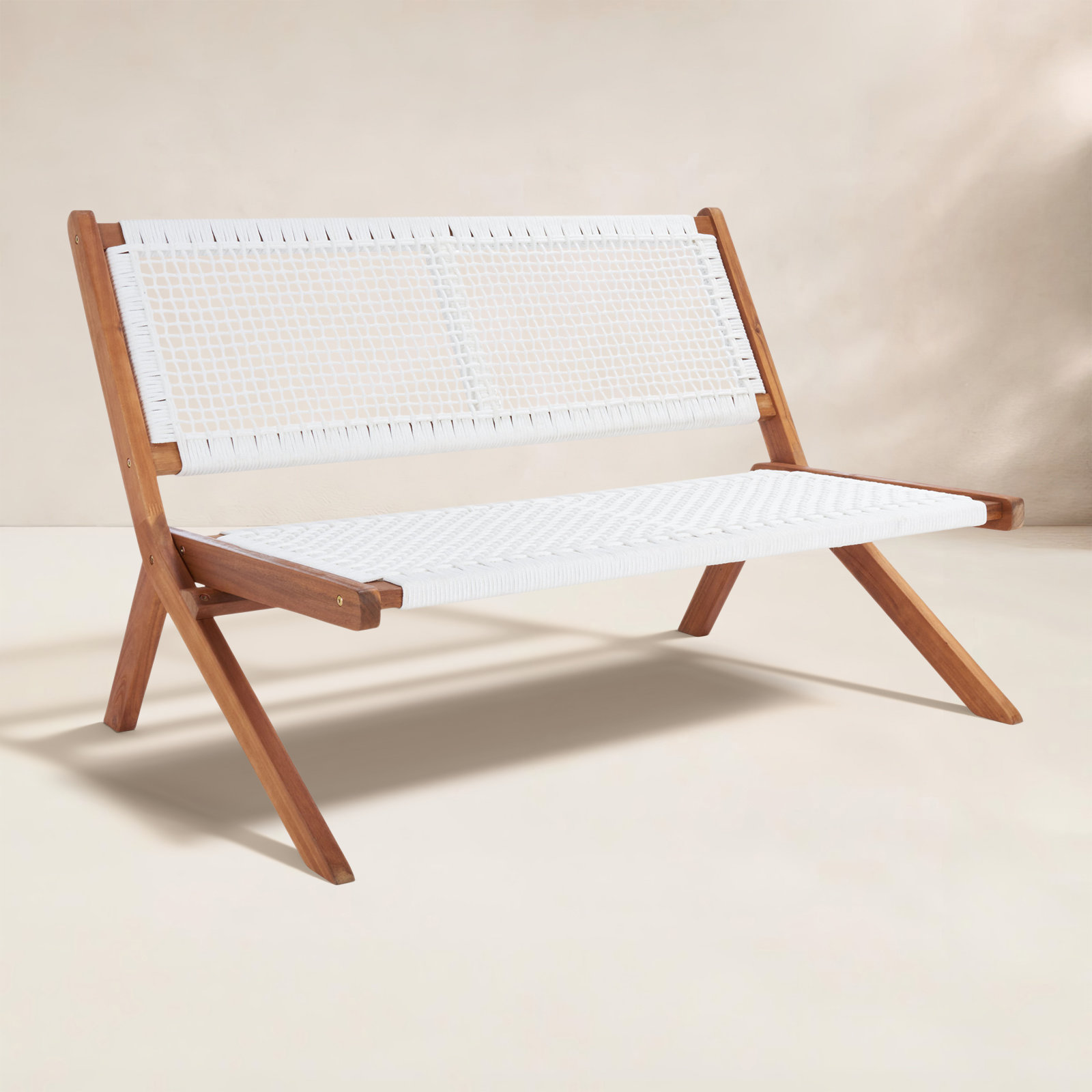 Kismet 45.47'' Folding Outdoor Bench, Natural, White
