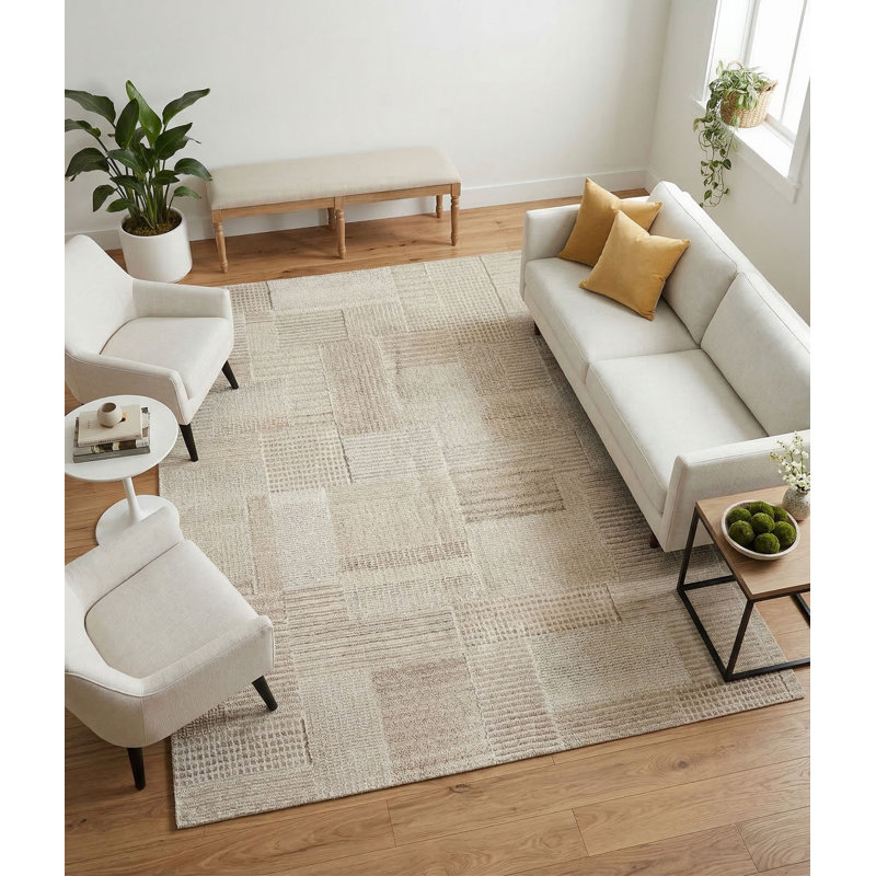 Zahi Hand Tufted Abstract Area Rug in Ivory/Beige, Rectangle 12' x 15'
