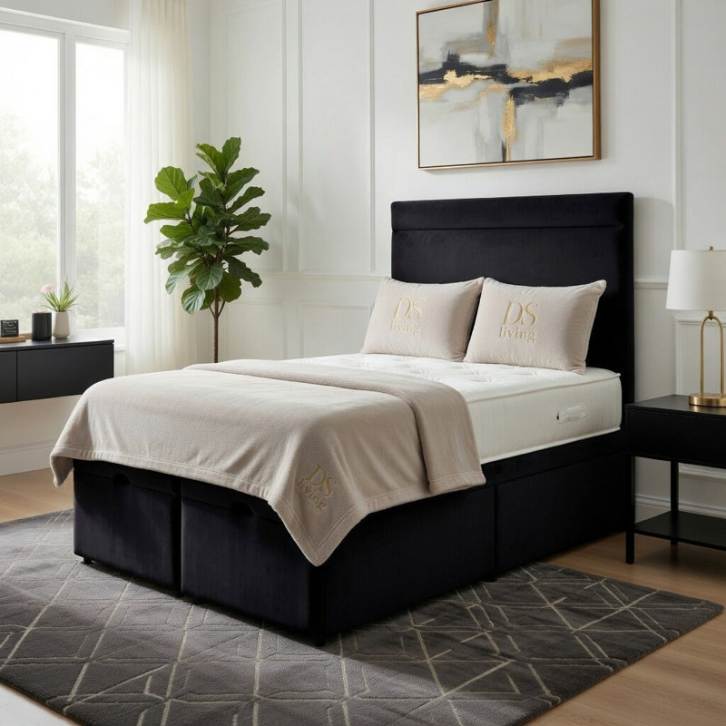 Upholstered Ottoman Bed, Super King, Black