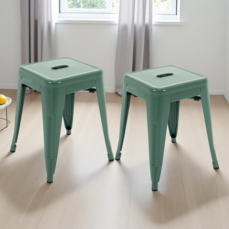 Tabourets de comptoir en métal 18 pouces, tabourets de classe empilables, chaises de salle à manger en métal sans dossier pour l'intérieur et l'extérieur, tabourets de bar de cuisine (ensemble de 2)
