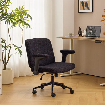 Speckled Chenille Swivel Chair With Flip-Up Arms For Cross-Legged