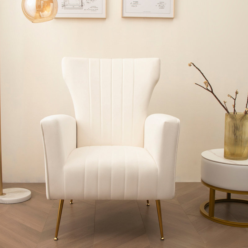 Fauteuil d'appoint moderne en velours, fauteuil à oreilles avec pieds et canapé simple rembourré, Blanc