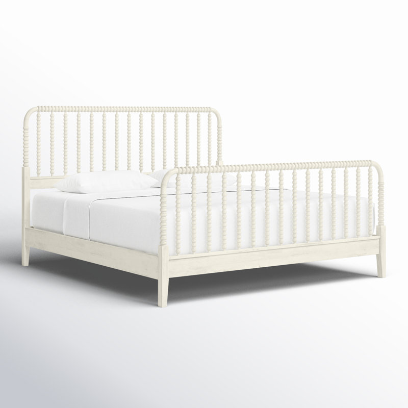 Louisa Solid Wood Spindle Bed, King, Antique Frost White