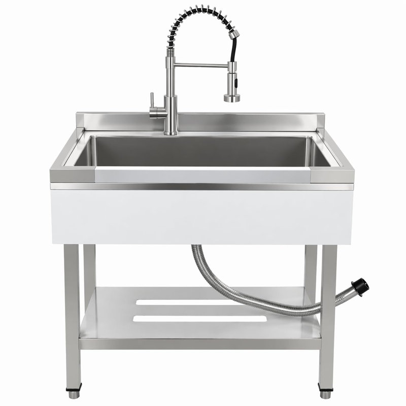Robinet d'évier autoportant 31 po, grande cuve à lavage simple, acier inoxydable
