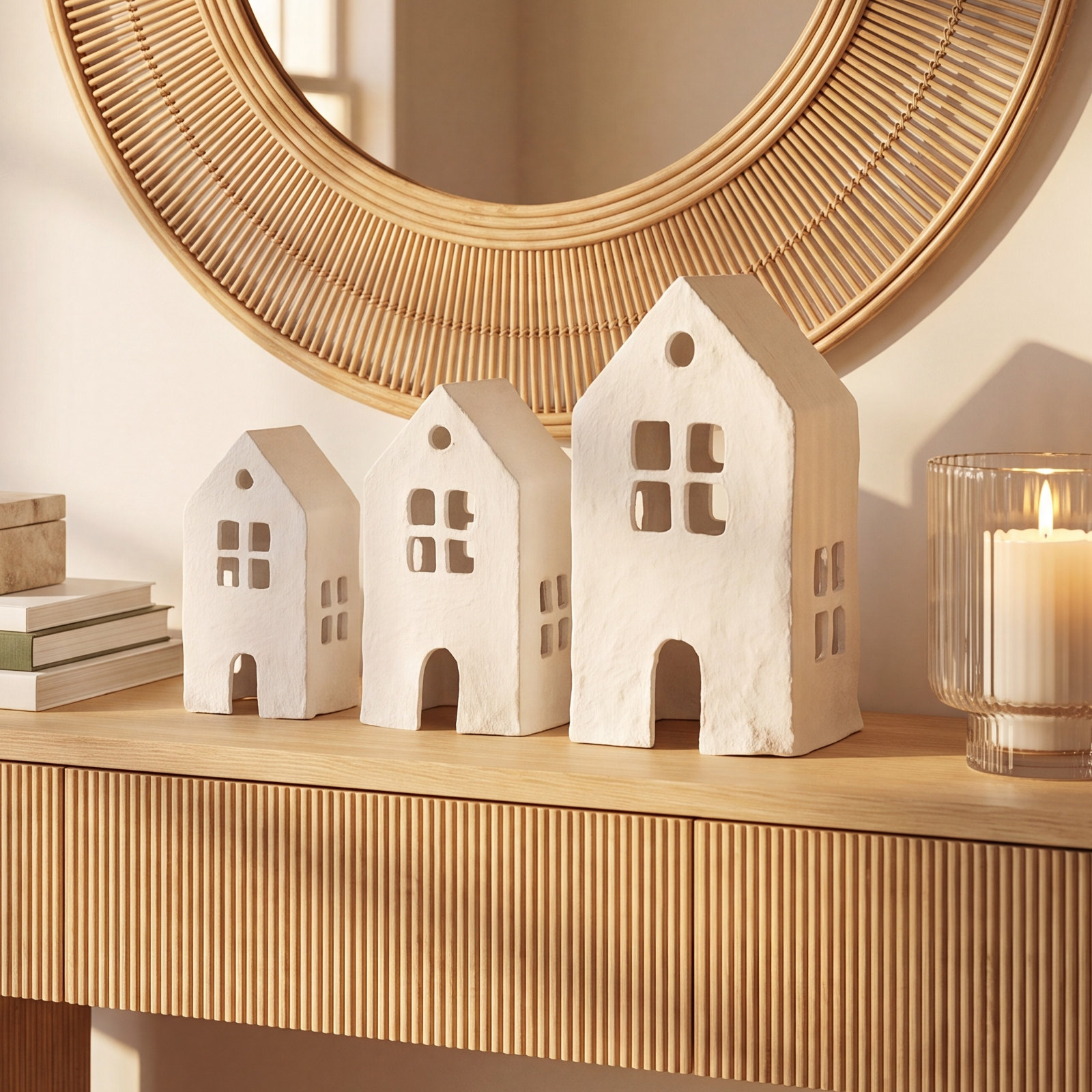 3-Piece Recycled Papier-Mache House Set