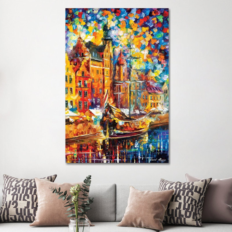 Old Dock by Leonid Afremov - Painting on Canvas, Wrapped Canvas, 101.6 cm H x 66.04 cm W x 3.175 cm D