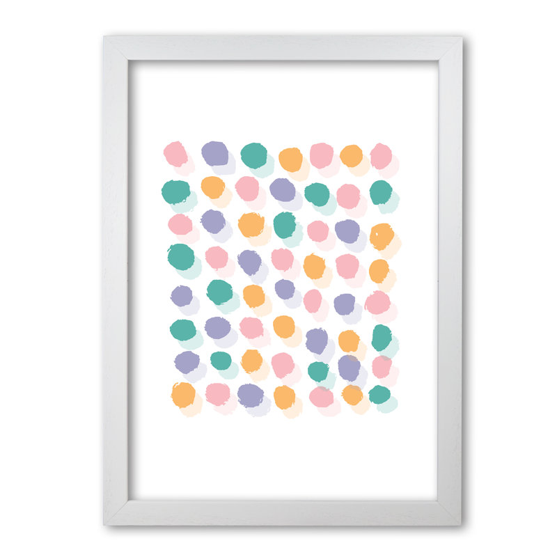 Pink Polka Dots Abstract - Print, 60 cm H x 42 cm W x 5 cm D, White Grain Frame