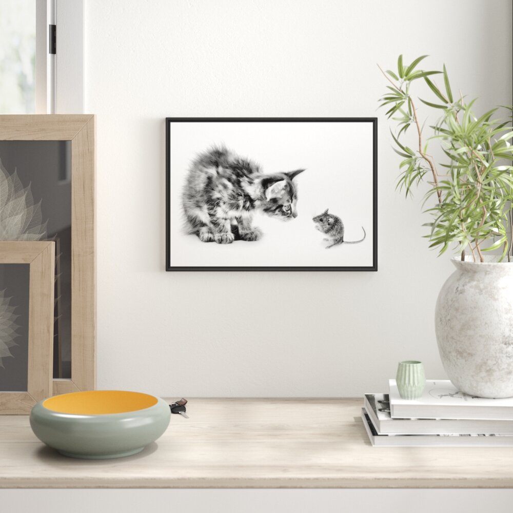 Gerahmtes Wandbild Katze und Maus Freunde