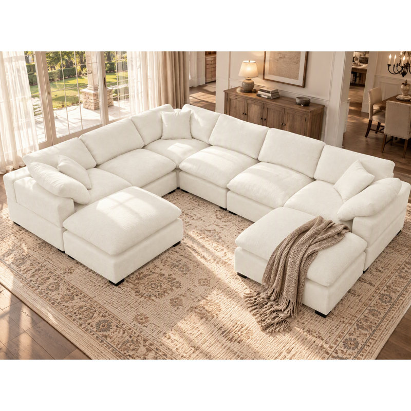 Canapé modulaire réversible en chenille de 143,2 po de largeur Worthland (8 pièces), Chenille beige