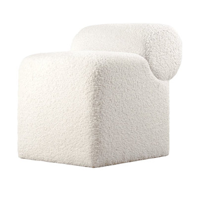 Luxurious Faux Fur Pouffe, White Color, 17.7 x 22.0 x 23.6 inches | 100% Faux Fur with 35 DNS Orthopedic Sponge, Thickness: 2.4 inches | PVC Coated Hidden Legs for Stability, Ideal for Stylish Living Rooms & Bedrooms