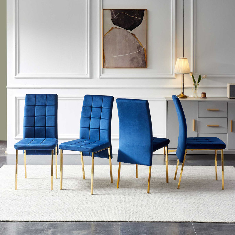5 - Piece Dining Table Set, Navy Blue/Gold