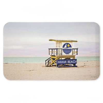 Miami Beach Lifeguard Hut Printed Anti-Fatigue Floor Mat, design by Seven Trees Design, 30"x18"