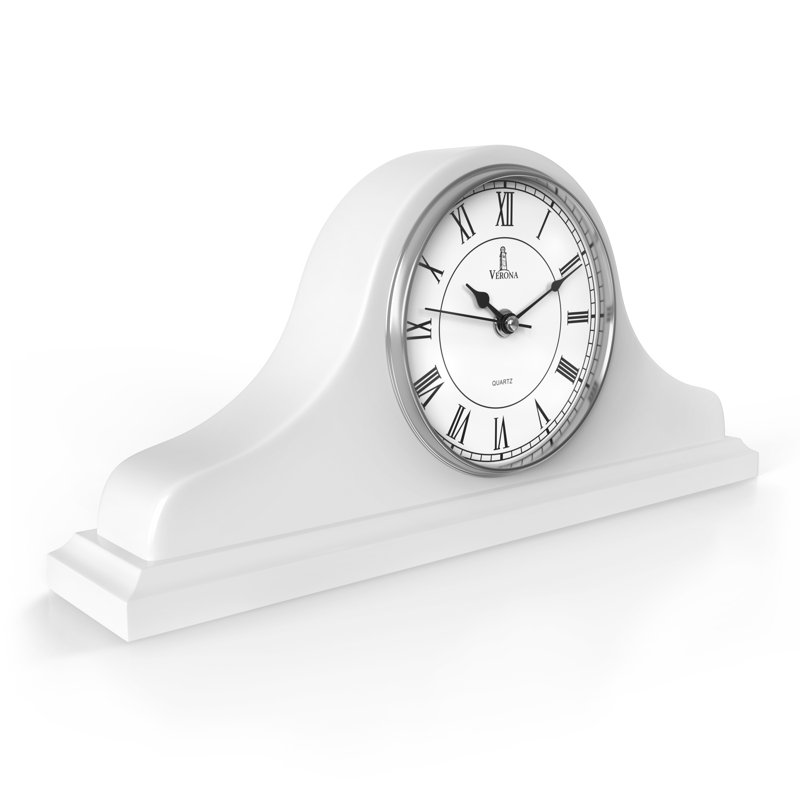 White Solid Wood Quartz Movement Mantel Clock with Roman Numerals