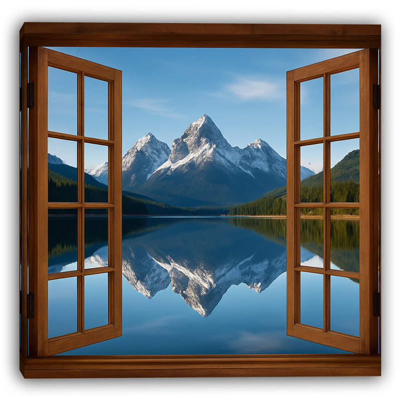 Scène de fenêtre en toile Twin Peaks Reflection - Snowy Mountains over Lake