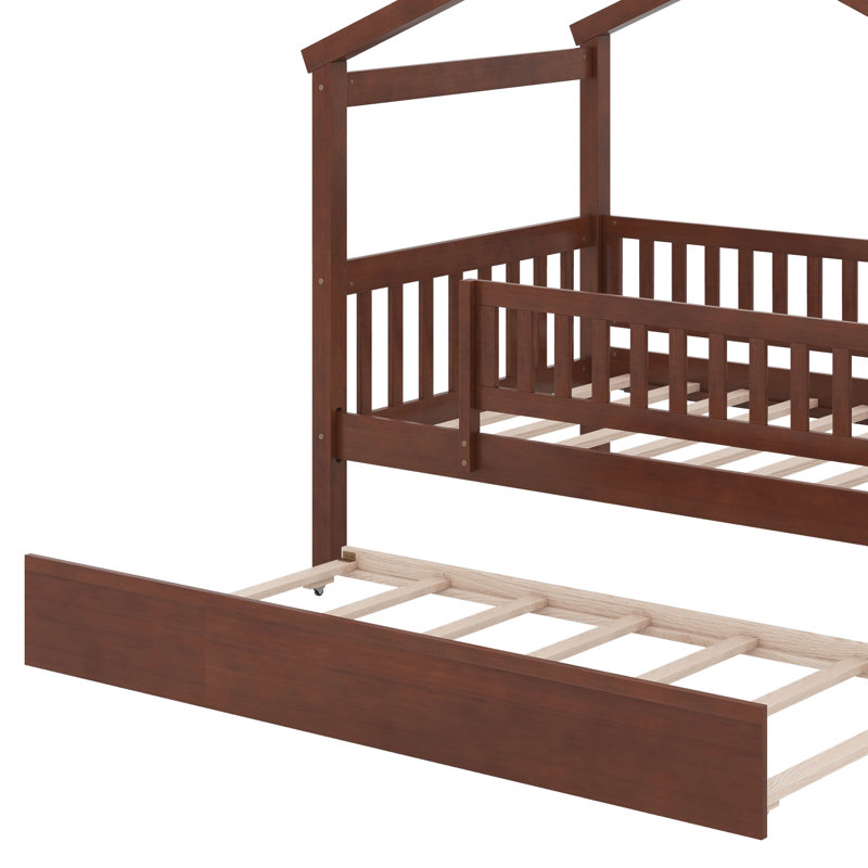Twin wooden house bed with trundle, Noyer