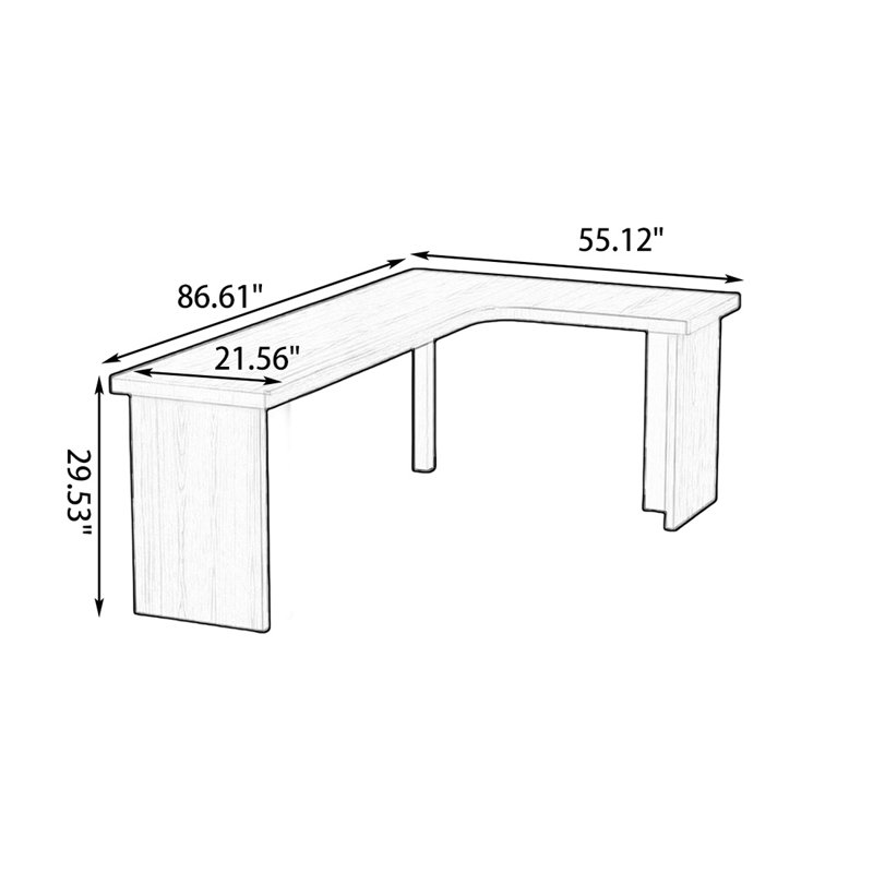 Bureau en bois massif en forme de L brun noisette, H 29,53 po x l 86,61 po x P 55,12 po, Retour à droite