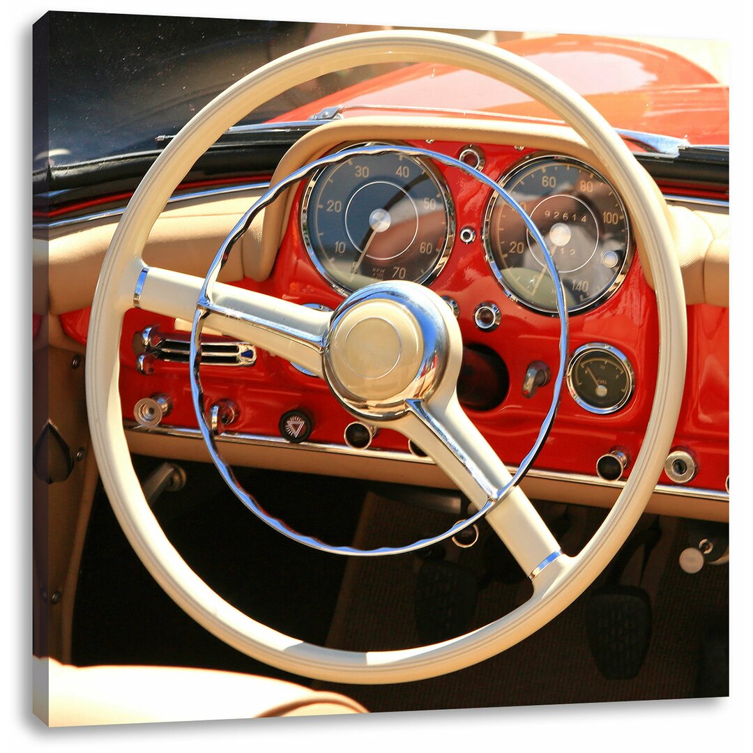 Leinwandbild Elegantes Oldtimer Lenkrad