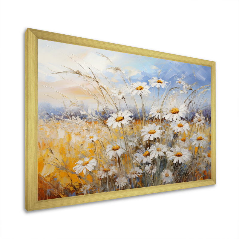 «Daisies Country Charm», impression d'art mural, H 24 po x l 32 po x P 1 po, Cadre doré simple