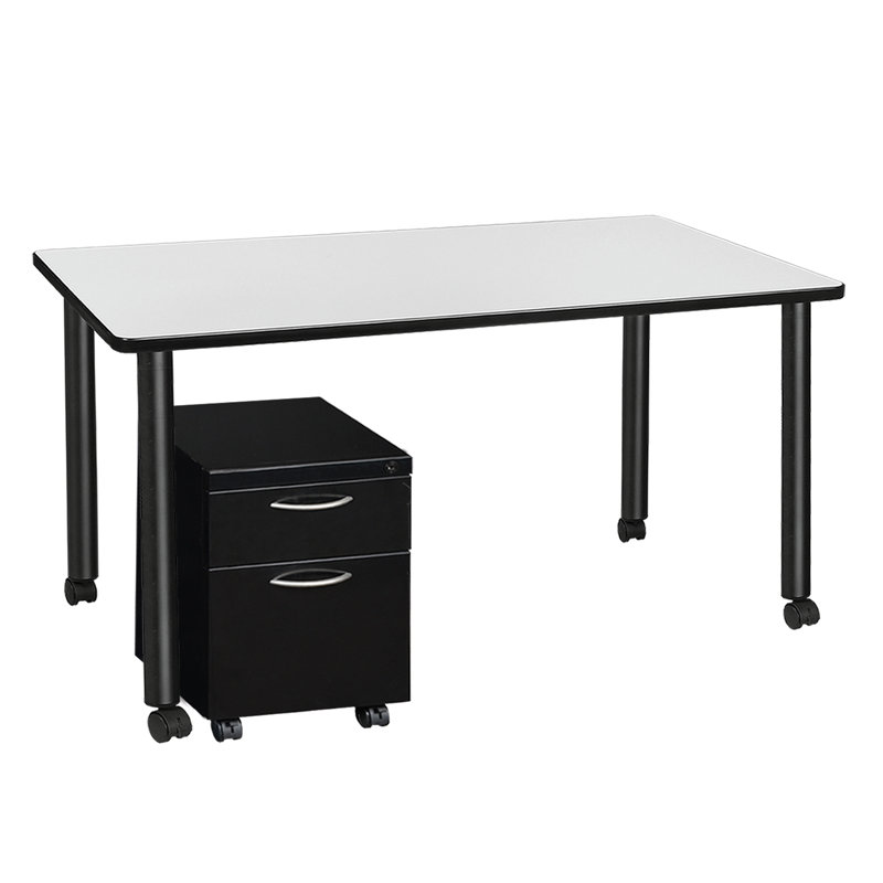 Regency Kee Mobile Desk with Storage, White/Black, 29" H x 60" W x 24" D