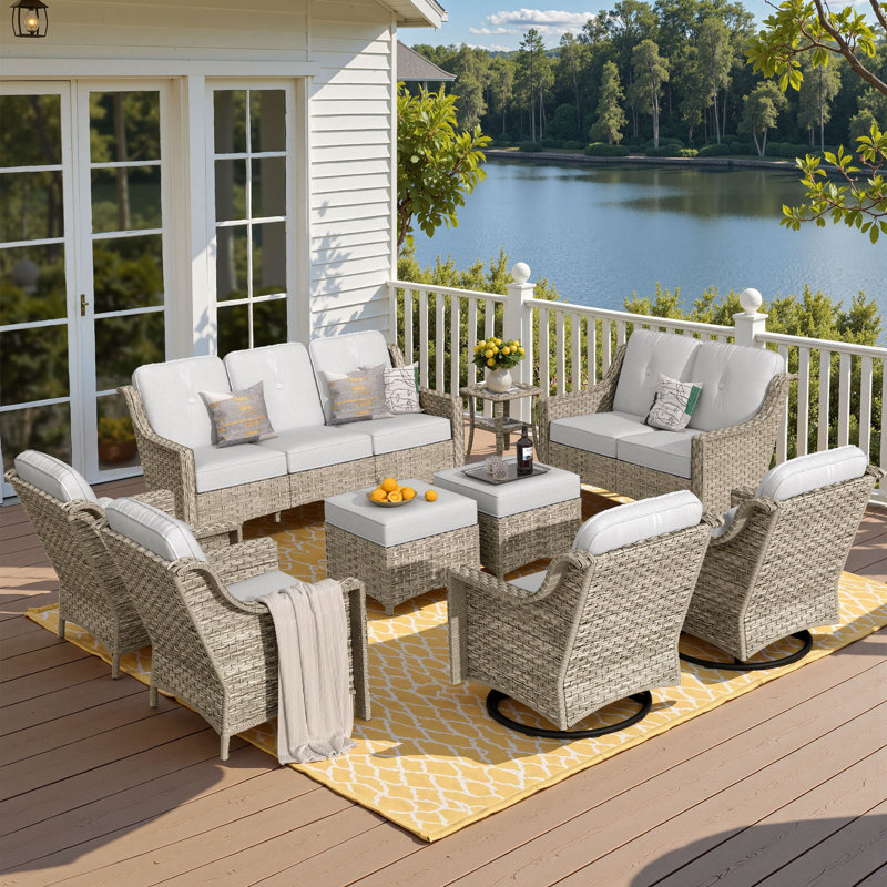 Porretto 9 - Person Patio Conversation Set with Cushions, Gray