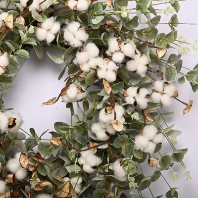 26" Farmhouse Eucalyptus Cotton Fall Harvest Front Door Wreath
