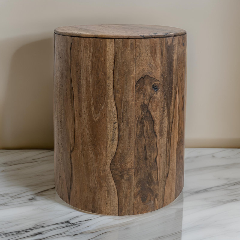 Eray Chairside End Table, 18 Inch Round Top, Brown Solid Mango Wood