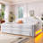 Upholstered Full Size Daybed with LED Belt, Trundle and Three Drawers, Beige-1833071497