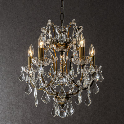 Lustre empire chic en cristal doré antique à 5 lumières l 18 po Kimitra