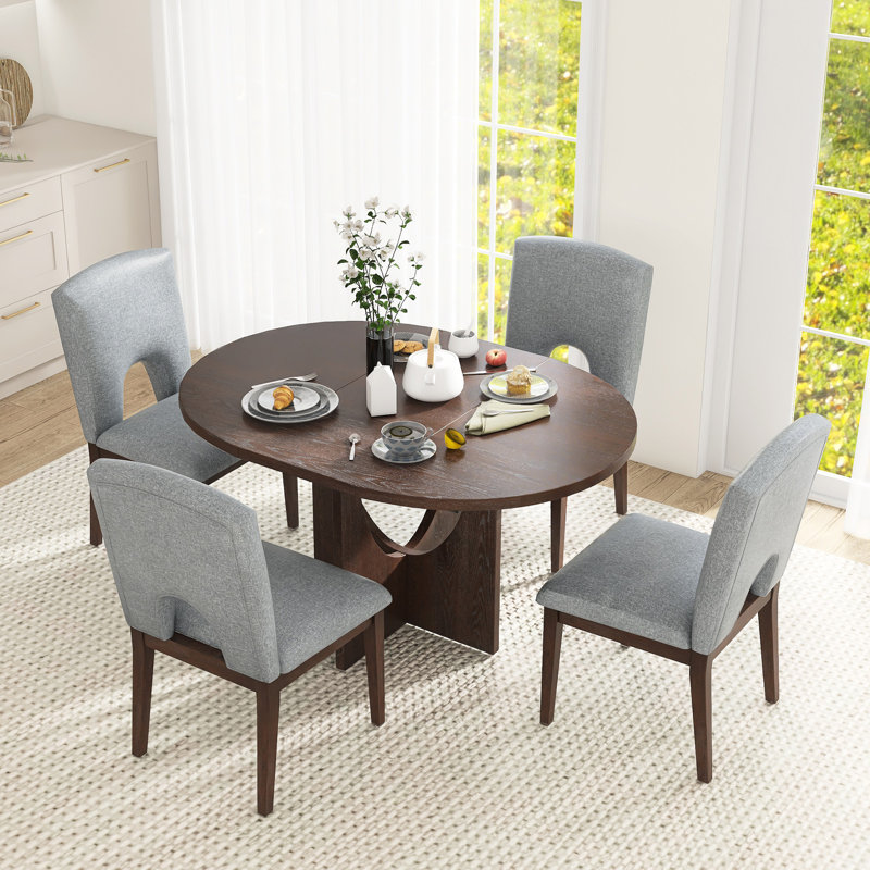 Ensemble de table de salle à manger extensible 4 pièces avec rallonge amovible 4 pièces, Gris, Brun