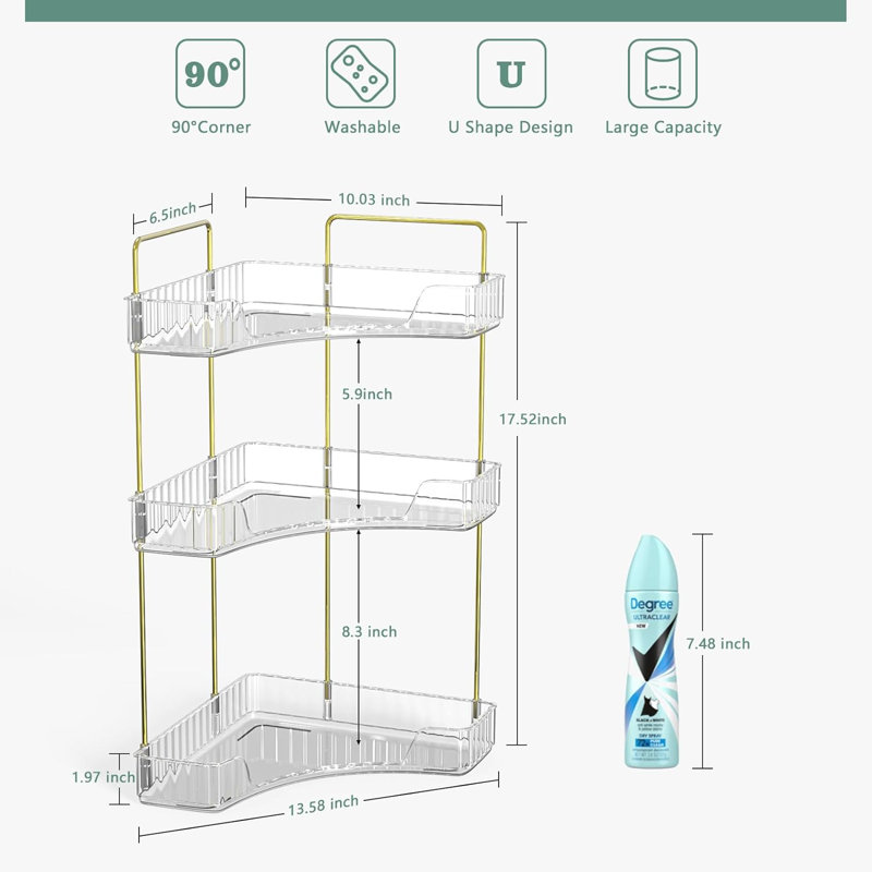 Rangement pour salle de bain Kathrin, Or / transparent