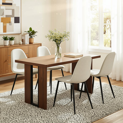 63" 5-Piece Rectangular Dining Table Set with Upholstered Chairs, Modern Wood-Look Set for Kitchen Dining Room