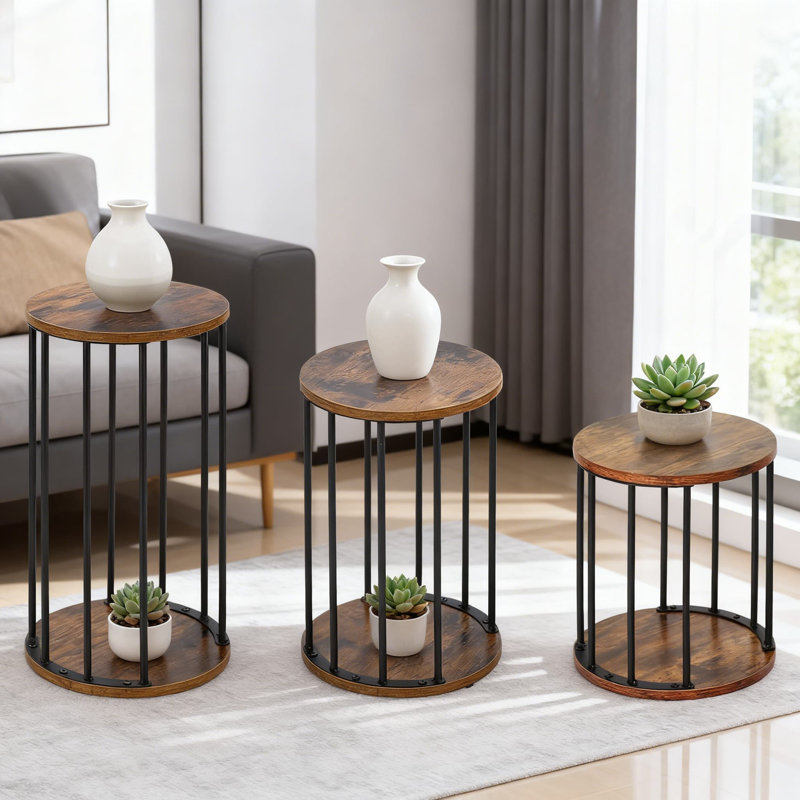 Support pour plante moderne Mid-Century avec plateau rond en bois, support pour plante d'intérieur en métal robuste et table de présentation pour le salon et la chambre à coucher