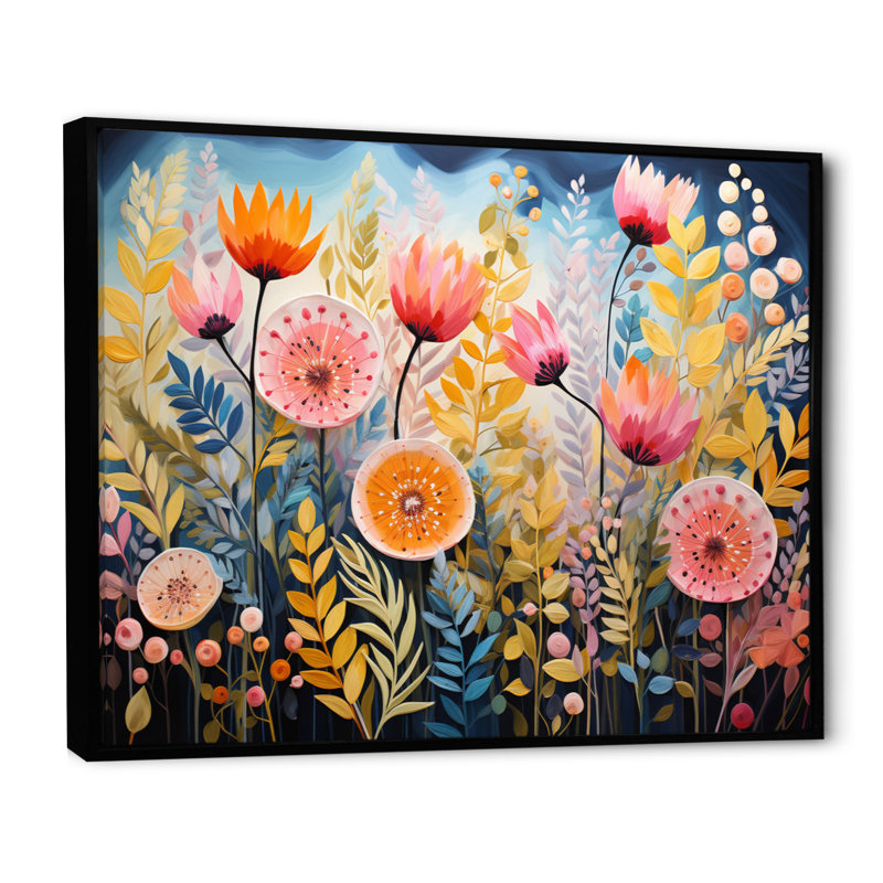 Collage de fougères multicolores IV - impression, Cadre flottant noir, H 30 po x l 40 po x P 1,5 po