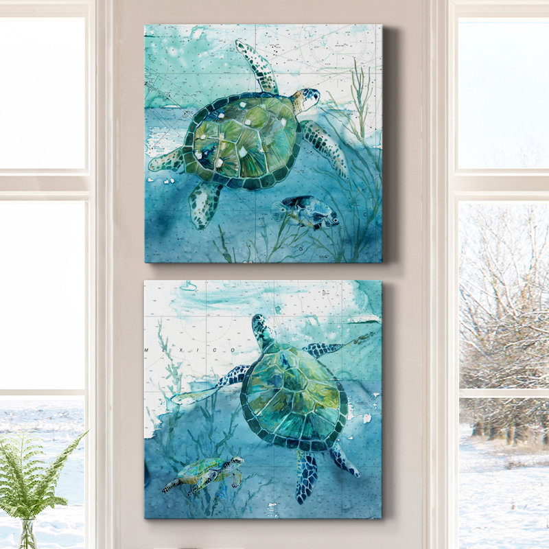 «Island Swim I», ensemble de 2 peintures, H 32 po x l 64 po, Toile tendue, Sans cadre