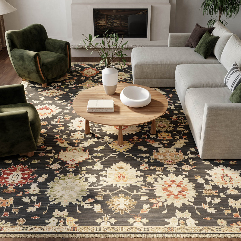 Tharun 10' x 13' Black Vintage Indoor Rug, Rectangle 10' x 13', Black