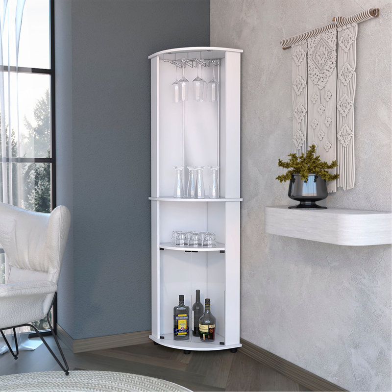 Armoire de bar d'angle à 3 niveaux avec support en verre