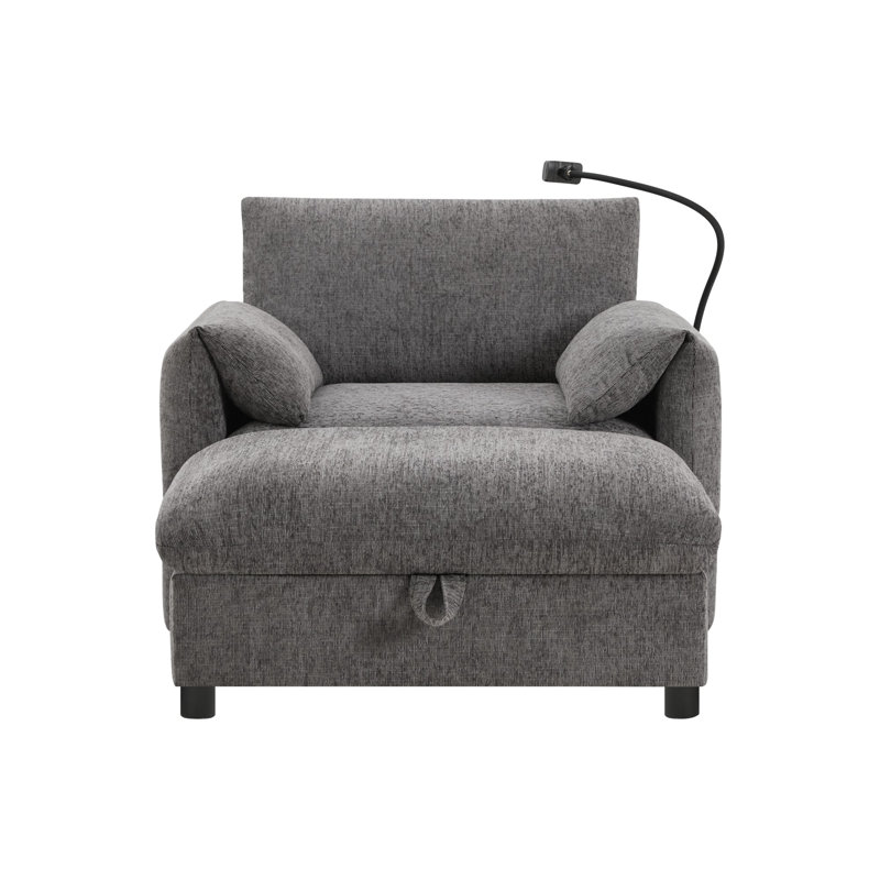 Canapé simple avec repose-pieds avec rangement, méridienne à large siège, Gris
