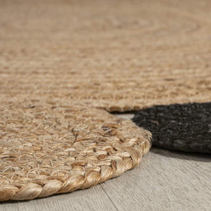 Tapis naturel / noir Adwin, Rond 5 pi 1 po