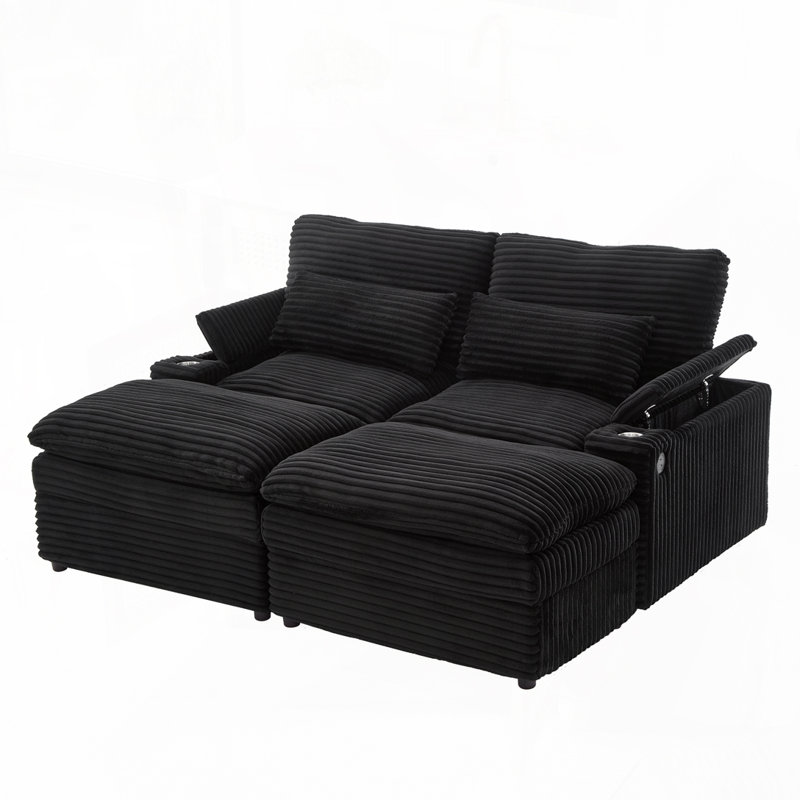 Canapé-lit modulaire en velours côtelé avec rangement Corduroy, Noir