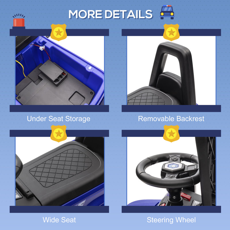 Blue Police Truck Ride-On with PA System and Storage
