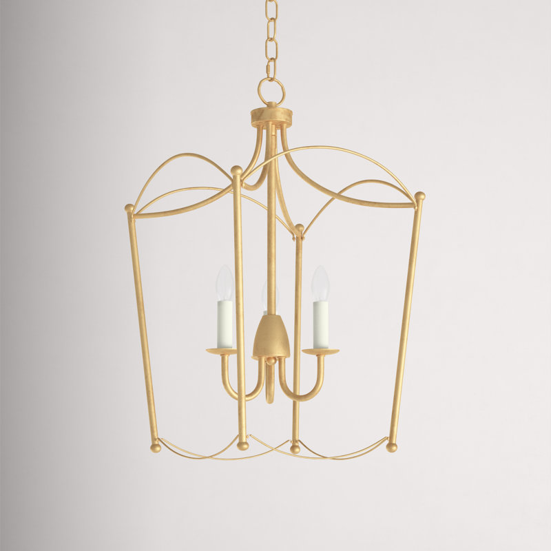 3 - Light Dimmable Lantern Geometric Chandelier, Gold Leaf