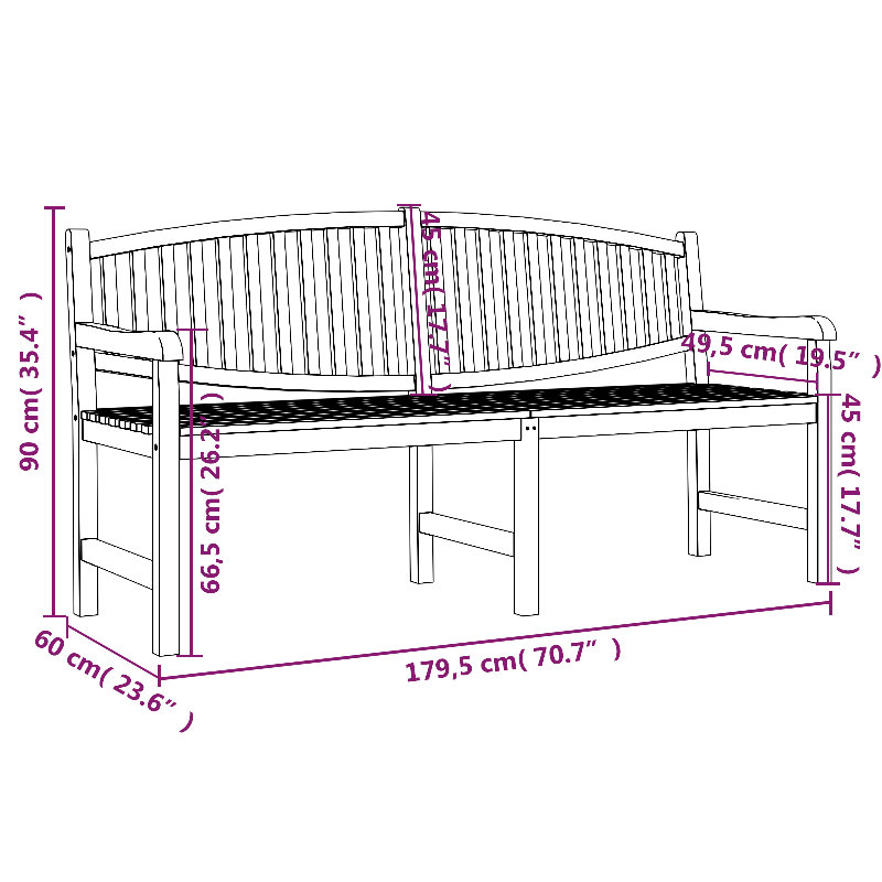 Tapscott Solid Teak Wood With Waterbase Finish Outdoor Bench, 90cm H x 149.5cm W x 60cm D