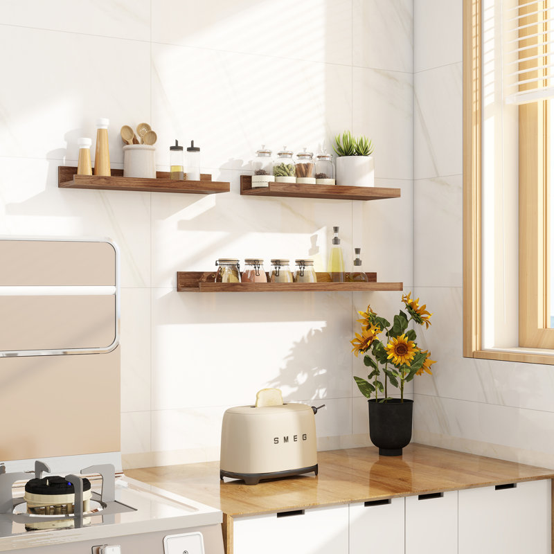 Tablettes flottantes murales Parece pour chambre à coucher, salon, Noyer, H 2 po x l 48 po x P 5 po